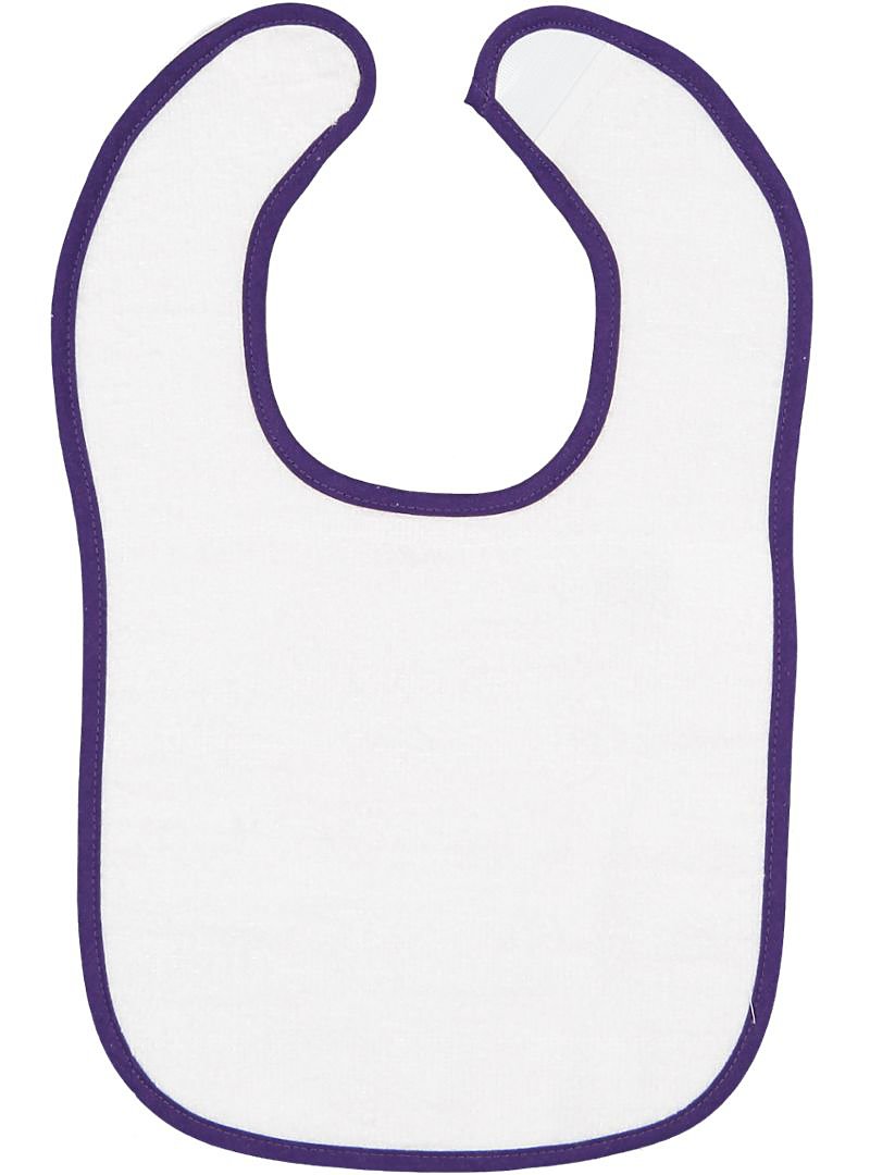 Embroidery Baby Bib -- White with Purple Contrast Trim,  100% Cotton Terry