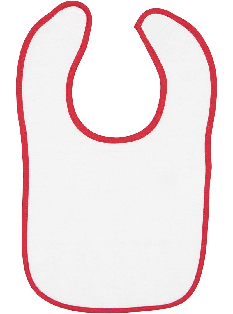 Embroidery Baby Bib -- White with Red Contrast Trim,  100% Cotton Terry