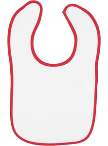 Embroidery Baby Bib -- White with Red Contrast Trim,  100% Cotton Terry