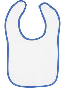 White Baby Bib with Royal Contrast Trim,  100% Cotton Terry