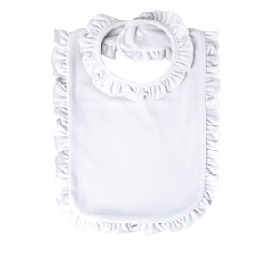 Sublimation Baby Bib with Ruffle Trim,  (65% Polyester - 35% Cotton), White