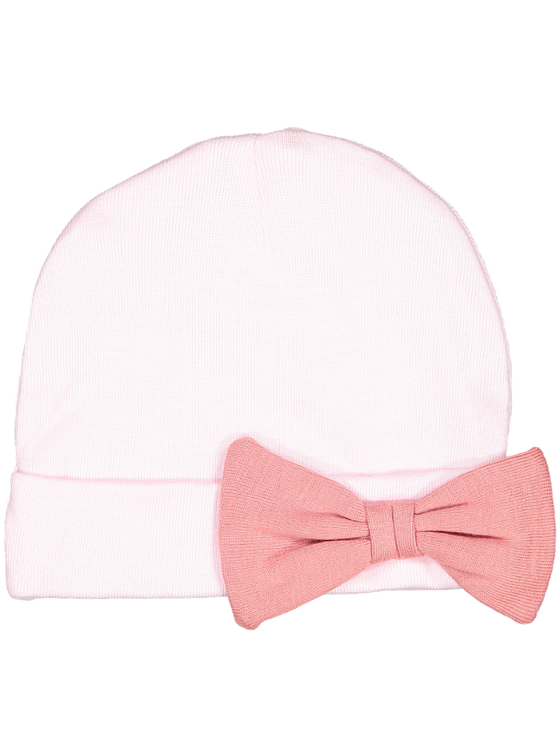 Baby Folded Beanie Cap with Bow, 100% Cotton,  (Pink & Peach)
