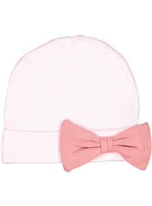 Baby Folded Beanie Cap with Bow, 100% Cotton,  (Pink & Peach)