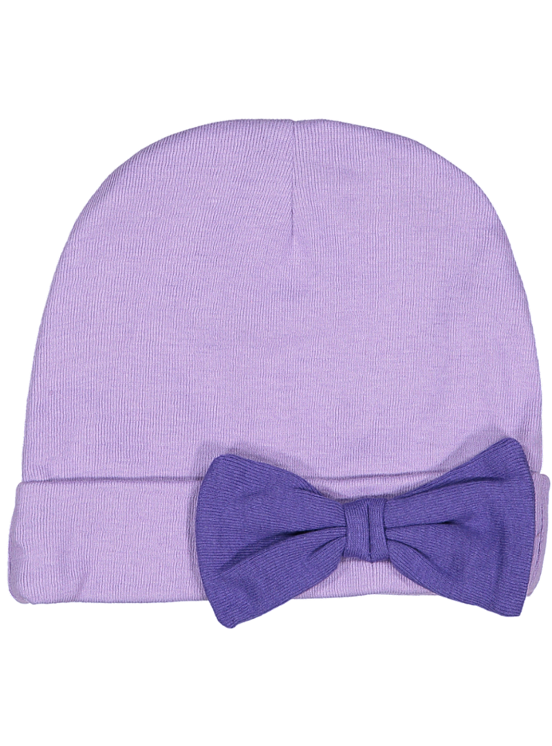 Baby Folded Beanie Cap with Bow, 100% Cotton,  (Violet & Purple)