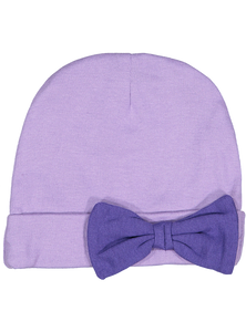 Baby Folded Beanie Cap with Bow, 100% Cotton,  (Violet & Purple)