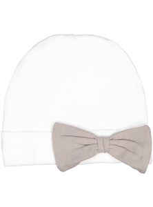 Baby Folded Beanie Cap with Bow, 100% Cotton,  (White & Titanium)