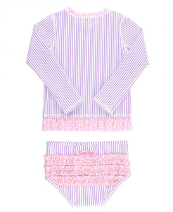 Baby Seersucker Rash Guard Bikini, Lilac (Long Sleeve) by Ruffle Butts®