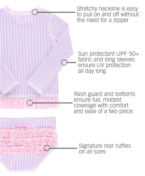 Baby Seersucker Rash Guard Bikini, Lilac (Long Sleeve) by Ruffle Butts®