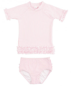 Baby Seersucker Pink Rash Guard Bikini by Ruffle Butts®
