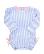 Load image into Gallery viewer, Baby Seersucker Rash Guard, Blue (One Piece) by Ruffle Butts®
