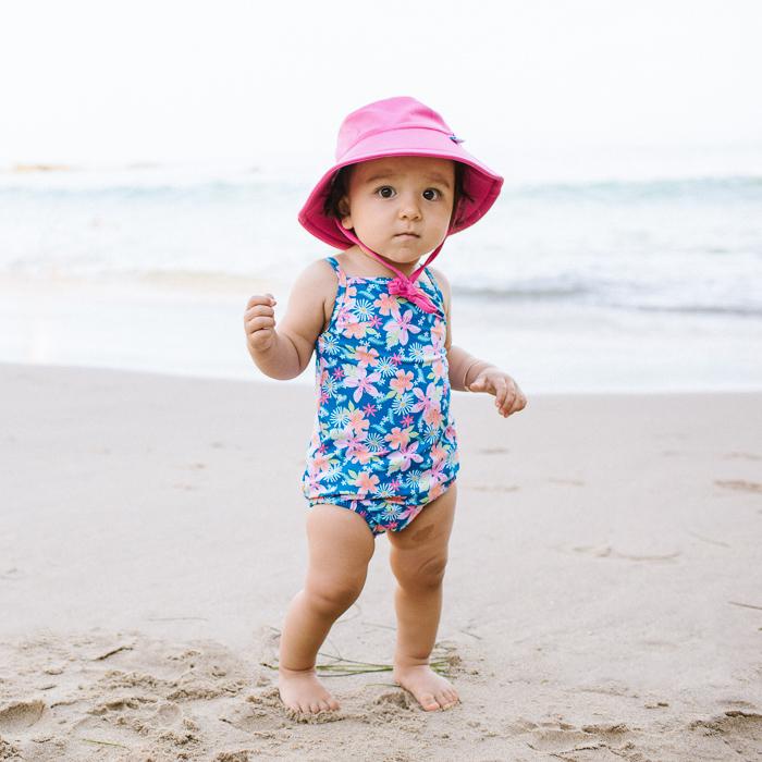 Baby Swim & Sun Bucket Hat, (Ages: 0-6 M  &  9-18 M), Hot Pink