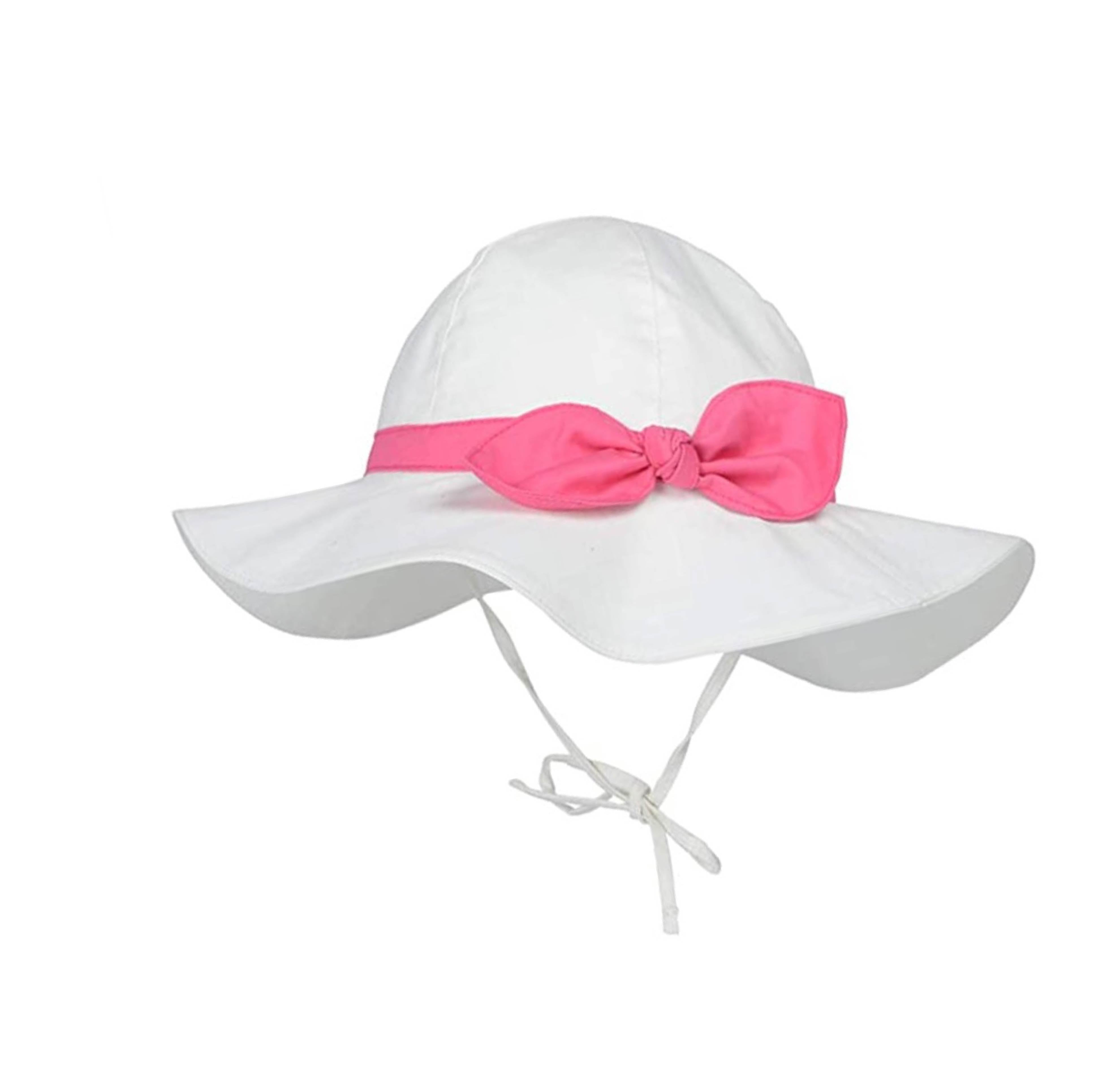 Baby (6 - 12 M),  Sun Protection Bucket Hat (White with Pink Bow)