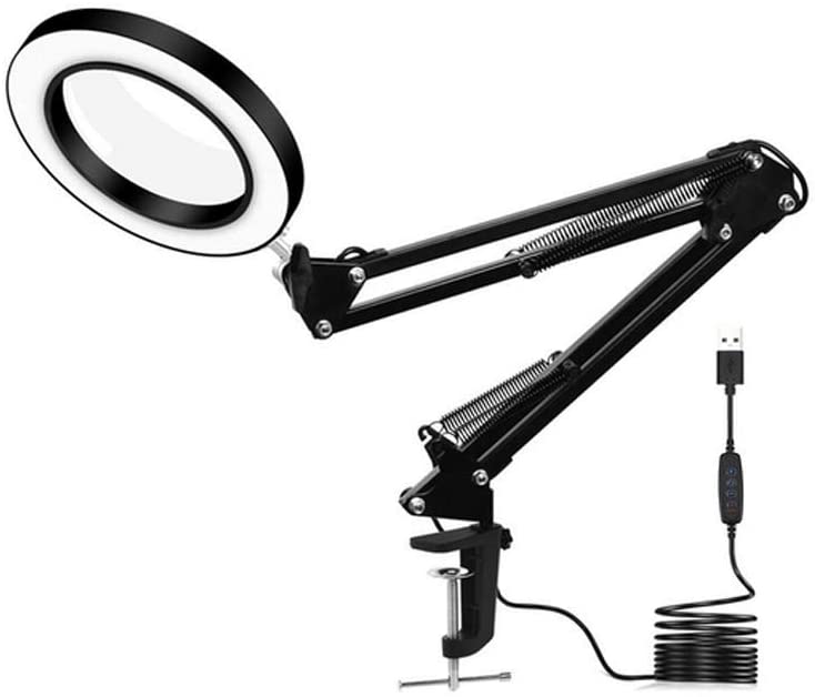(USB Powered), Black Desktop LED Light Lamp and 5X Magnifier