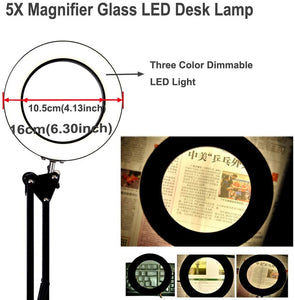 (USB Powered), Black Desktop LED Light Lamp and 5X Magnifier