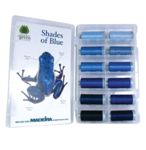 Blue Shade Colors:  1,100-yards Mini Snap Cones, Polyneon #40, Machine Embroidery Thread Collection,  12 units/pack by MADEIRA