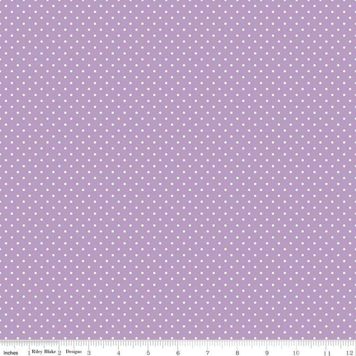 White Swiss (Polka) Dots - Lavender Background Fabric, 100% Cotton, Ref. C670-125 LAVENDER, Swiss Dots Collection by Riley Blake Designs®