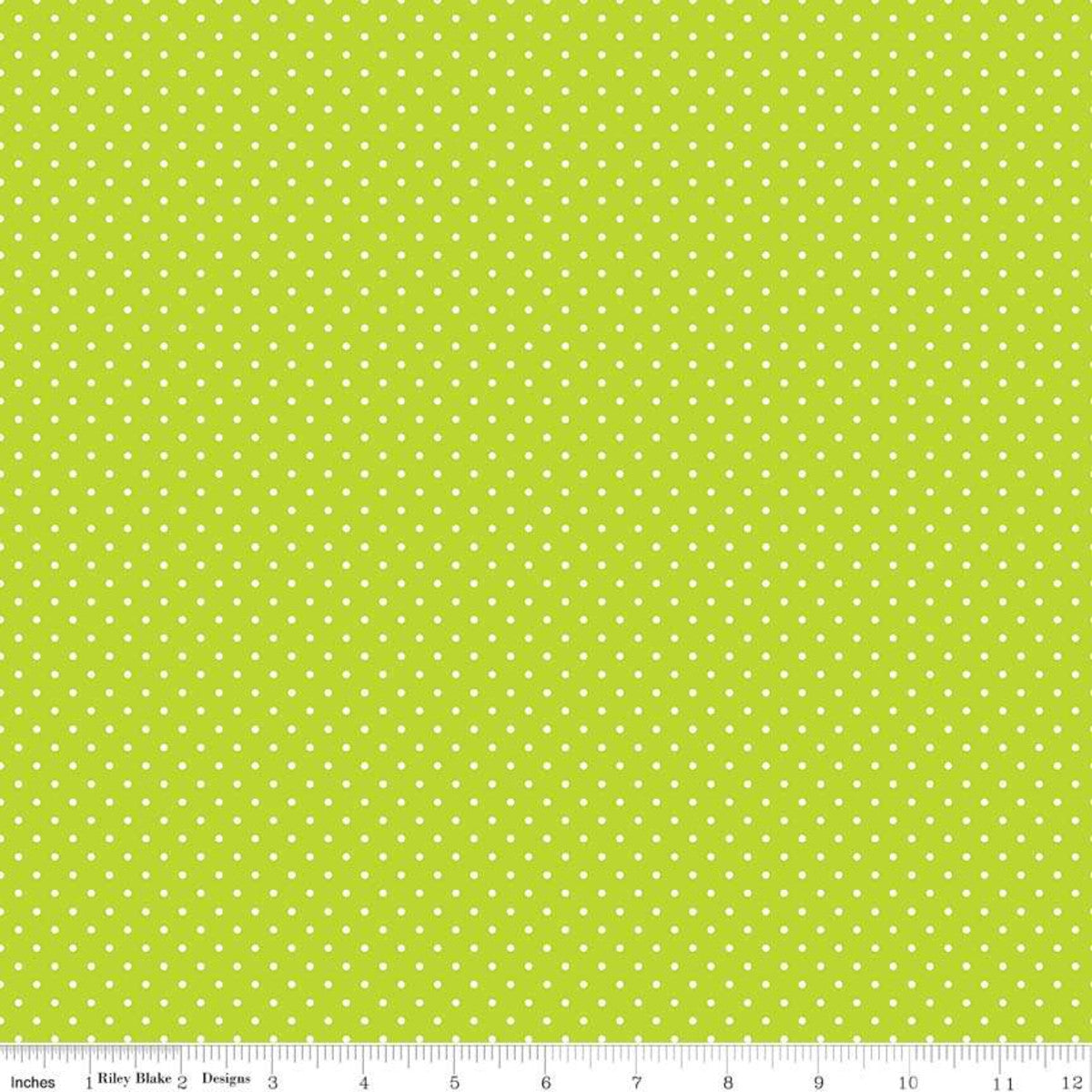 White Swiss (Polka) Dots - Lime Background Fabric, 100% Cotton, Ref. C670-32 LIME, Swiss Dots Collection by Riley Blake Designs®