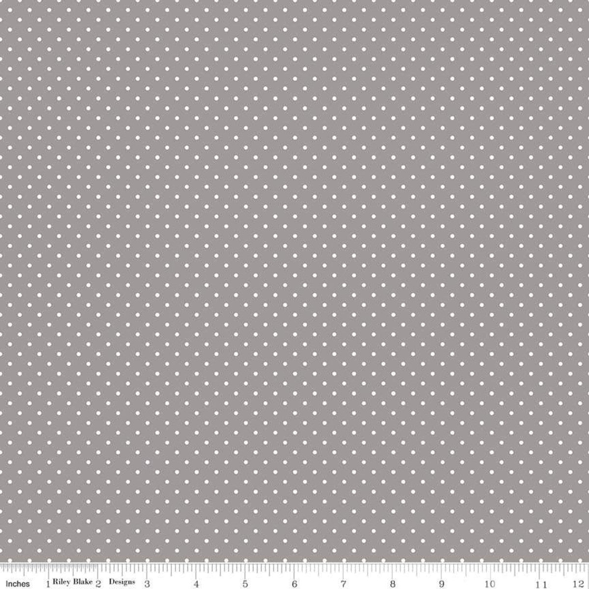 White Swiss (Polka) Dots - Gray Background Fabric, 100% Cotton, Ref. C670-40 GRAY, Swiss Dots Collection by Riley Blake Designs®