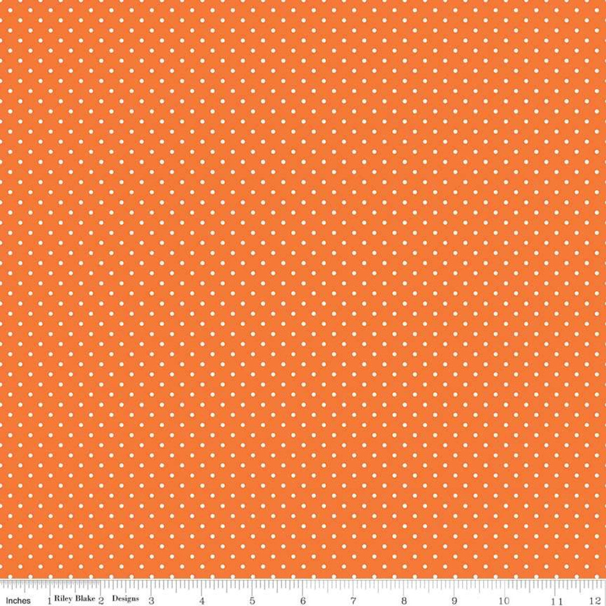 White Swiss (Polka) Dots - Orange Background Fabric, 100% Cotton, Ref. C670-60 ORANGE, Swiss Dots Collection by Riley Blake Designs®
