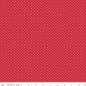 White Swiss (Polka) Dots - Red Background Fabric, 100% Cotton, Ref. C670-80 RED, Swiss Dots Collection by Riley Blake Designs®