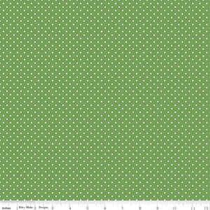 White Swiss (Polka) Dots - Clover Background Fabric, 100% Cotton, Ref. C670-CLOVER, Swiss Dots Collection by Riley Blake Designs®