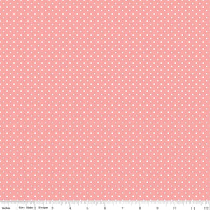 White Swiss (Polka) Dots - Coral Background Fabric, 100% Cotton, Ref. C670-CORAL, Swiss Dots Collection by Riley Blake Designs®