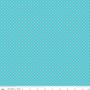 White Swiss (Polka) Dots - Peacock Background Fabric, 100% Cotton, Ref. C670-PEACOCK, Swiss Dots Collection by Riley Blake Designs®
