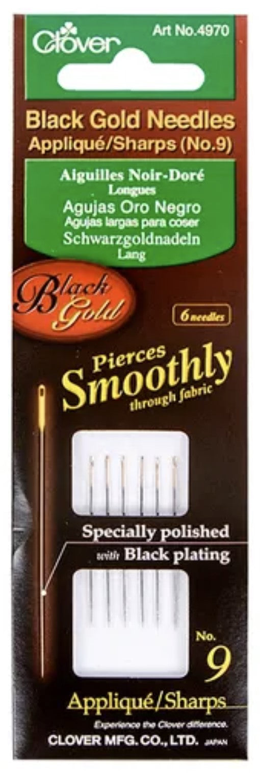 Clover Black Gold Hand Sewing Needles - Applique/Sharps Size 12 (6 Pack)
