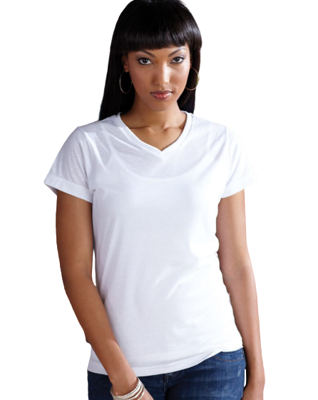 Sublimation (100% Polyester), Short Sleeve Women V-Neck Tee, White