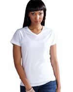 Load image into Gallery viewer, Sublimation (100% Polyester), Short Sleeve Women V-Neck Tee, White
