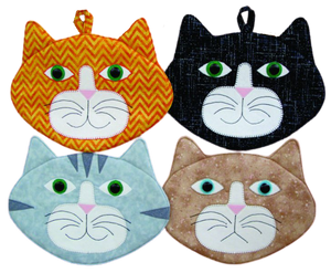 Cat Faces Pot Holders - Mug Mats, Printed Patterns
