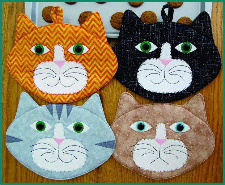 Cat Faces Pot Holders - Mug Mats, Printed Patterns