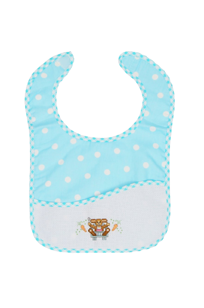 Charles Craft, Blue-White Dots Baby Bib (8.2" x 11.8") with Aida count 14 panel by DMC