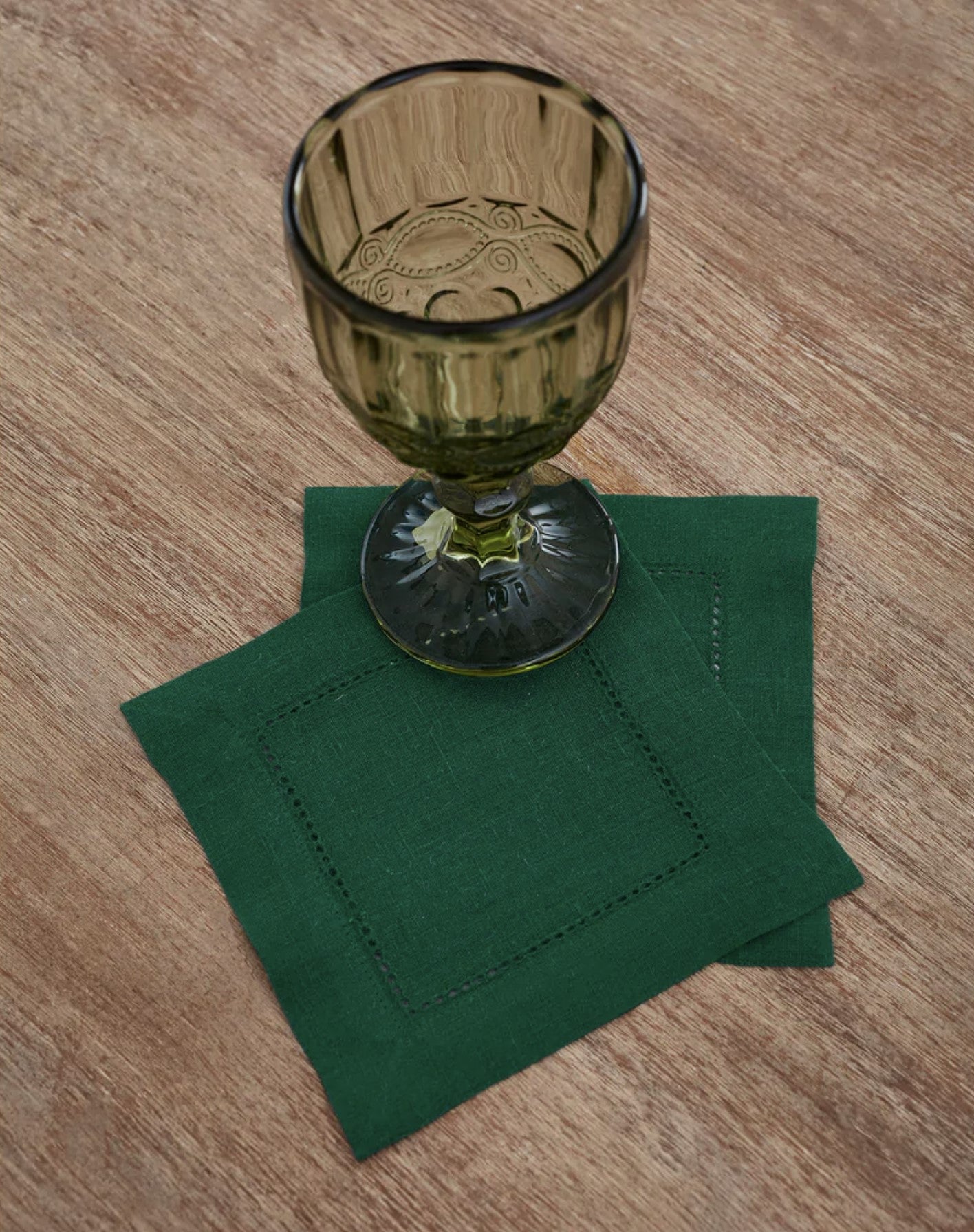 Green Forest Hemstitch Table Linen Collection, 100% Linen