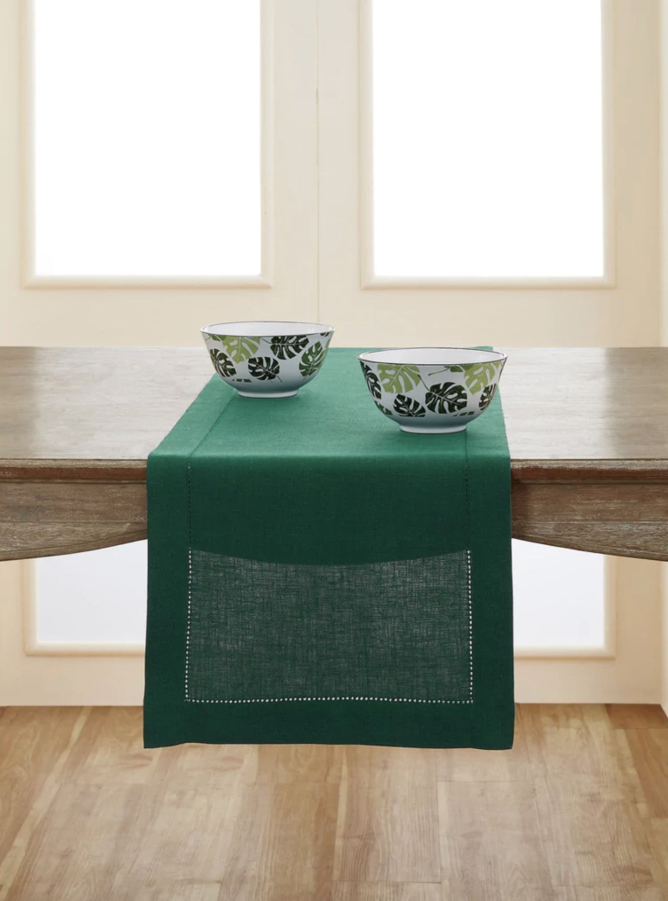 Green Forest Hemstitch Table Linen Collection, 100% Linen