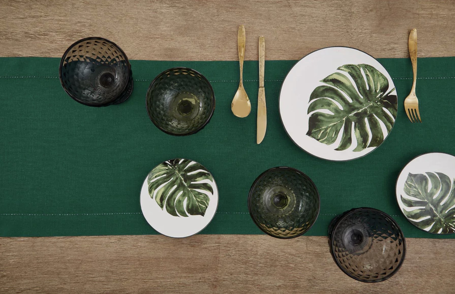 Green Forest Hemstitch Table Linen Collection, 100% Linen