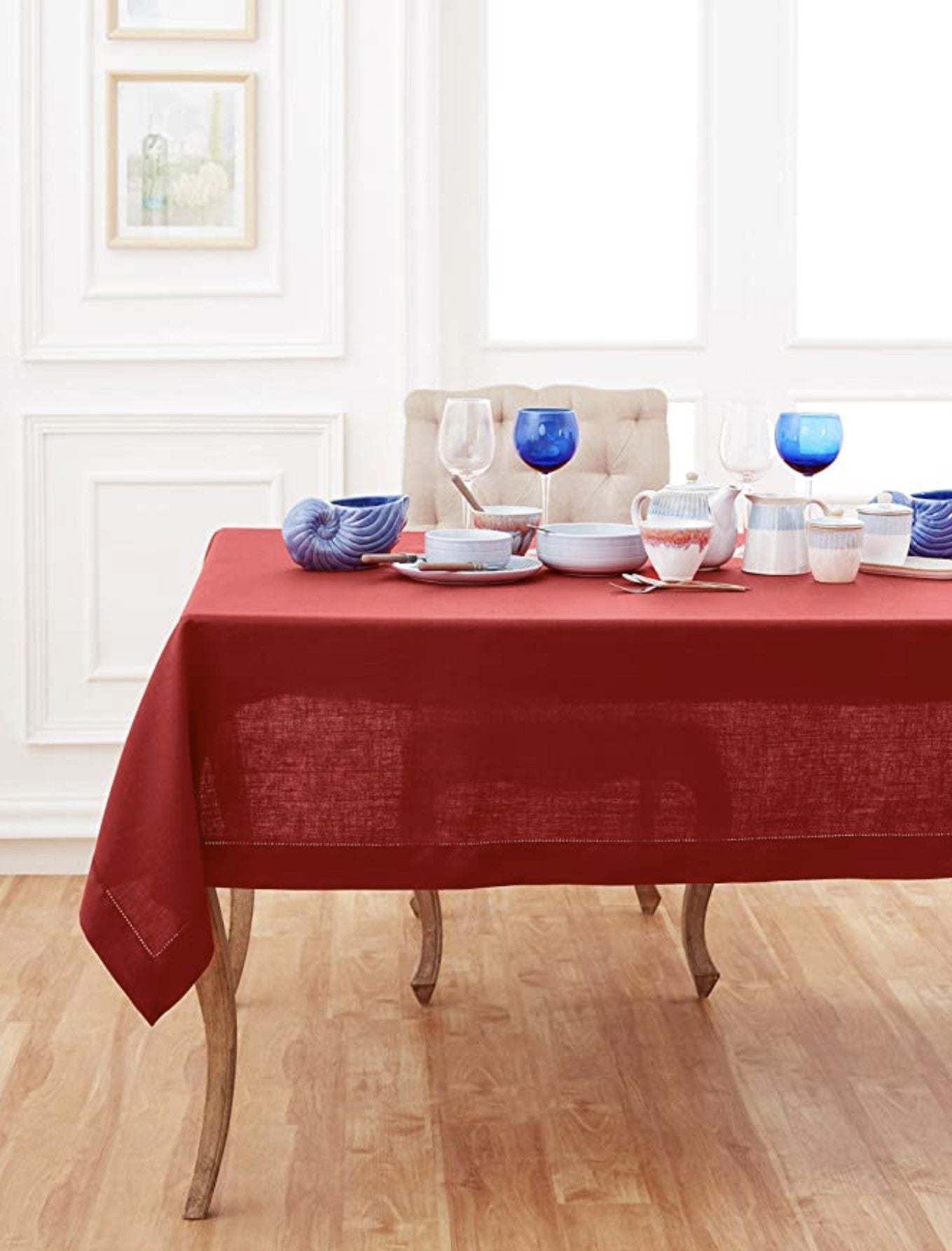 Red Hemstitch Table Linen Collection, 100% Linen – Blanks for Crafters