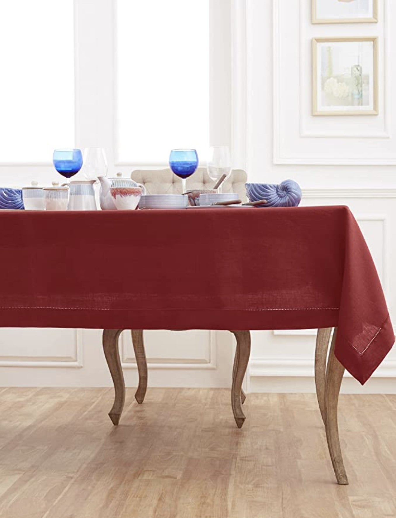 Red Hemstitch Table Linen Collection, 100% Linen – Blanks for Crafters