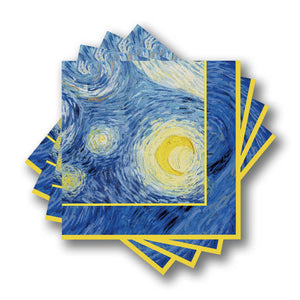 5" x 5" Triple Ply Cocktail Napkins,  (20/Pack),     "Starry Night" by Vincent Van Gogh