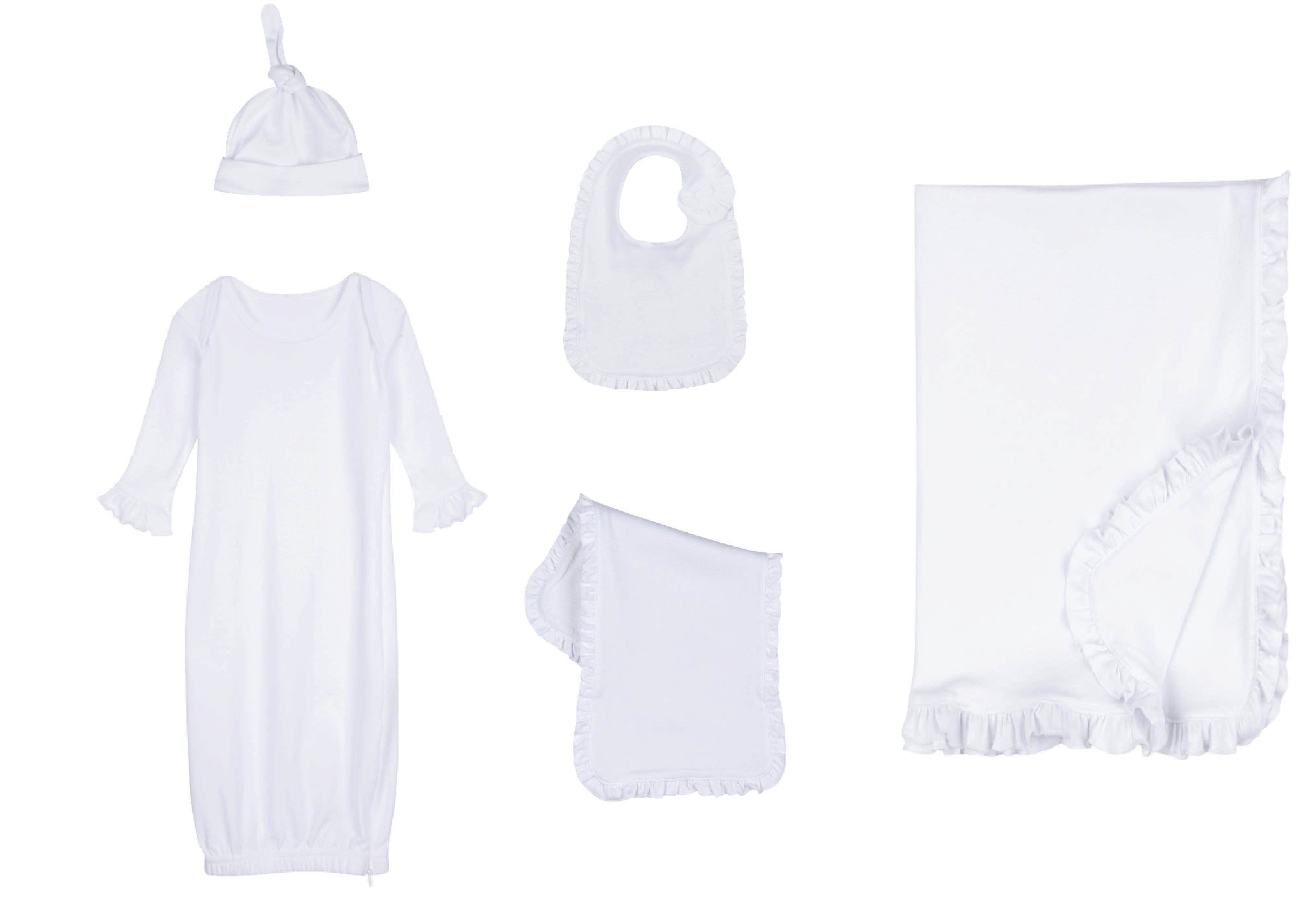 Embroidery Blank Set with Ruffle Trim, White Color