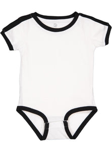 Contrast Ribbed Collar, Fine Jersey Baby Onesie, 100% Cotton, White & Black