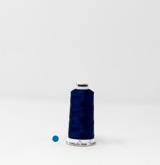 Dark Denim Blue Color, Classic Rayon Machine Embroidery Thread, (#40 / #60 Weights, Ref. 1242), Various Sizes by MADEIRA