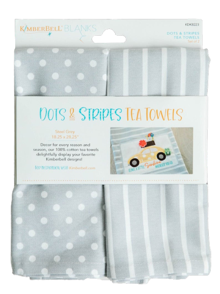 Dots & Stripes Tea Towel, Steel Grey