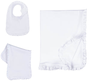 Embroidery Blank Set with Ruffle Trim, White Color