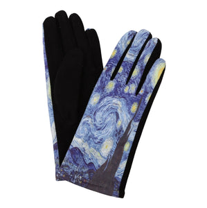 Fine Art Women's Fashion Gloves,     "Starry Night" by Vincent Van Gogh