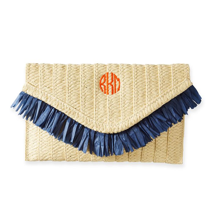 Natural - Navy Fringed Clutch