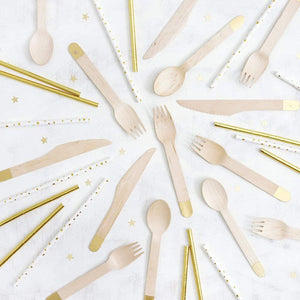 Gold Wooden Cutlery Set,    Set of 24