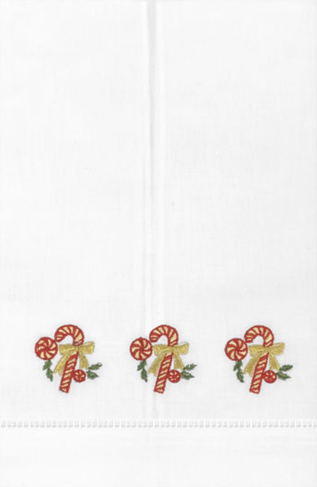 Hemstitched Guest Towel with Candy Cane Christmas Decoration