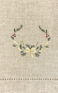 Hemstitched Guest Towel with Christmas Decoration, Natural Color