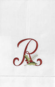 Guest Towels with Embroidered Christmas Initial Monogram, Set of 6